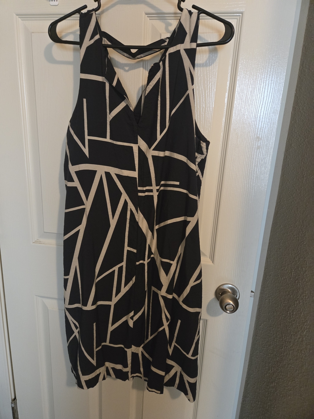 Banana Republic Black Midi Dress with Cream Geometric Print